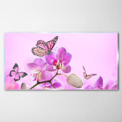 Flower dream with butterflies Glass art print