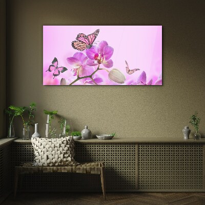 Flower dream with butterflies Glass art print