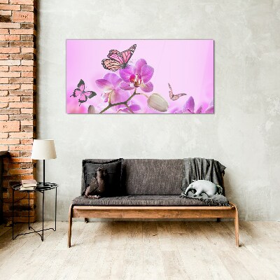 Flower dream with butterflies Glass art print