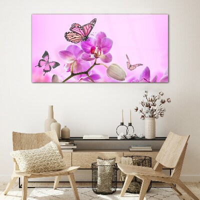 Flower dream with butterflies Glass art print