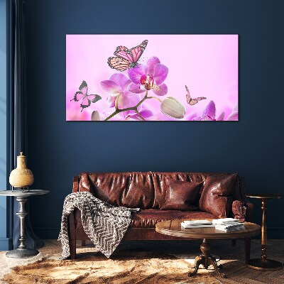 Flower dream with butterflies Glass art print