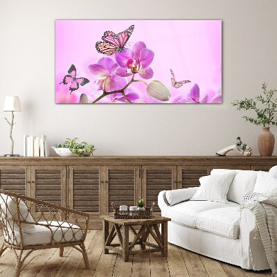 Flower dream with butterflies Glass art print
