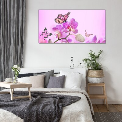 Flower dream with butterflies Glass art print