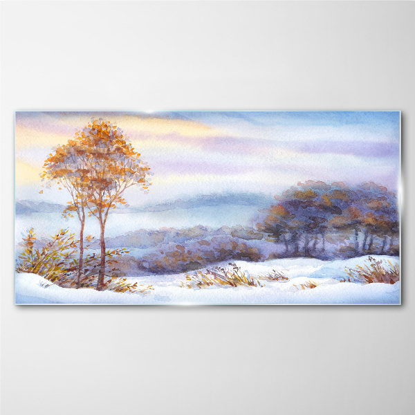 Winter landscape with trees Wall art on glass