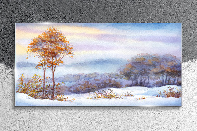 Winter landscape with trees Wall art on glass