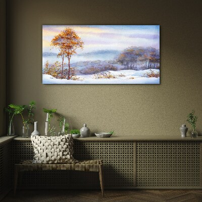 Winter landscape with trees Wall art on glass