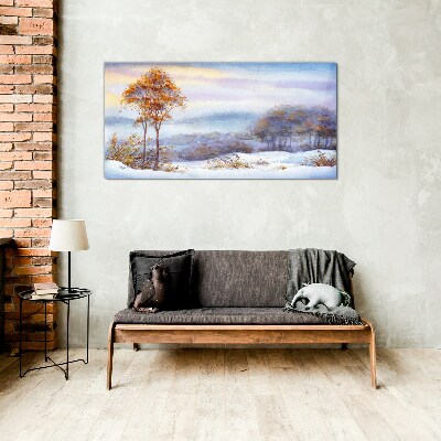 Winter landscape with trees Wall art on glass