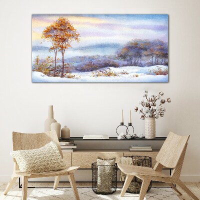 Winter landscape with trees Wall art on glass