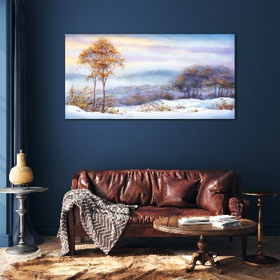 Winter landscape with trees Wall art on glass