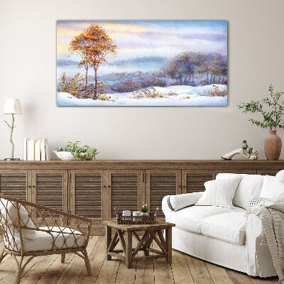 Winter landscape with trees Wall art on glass
