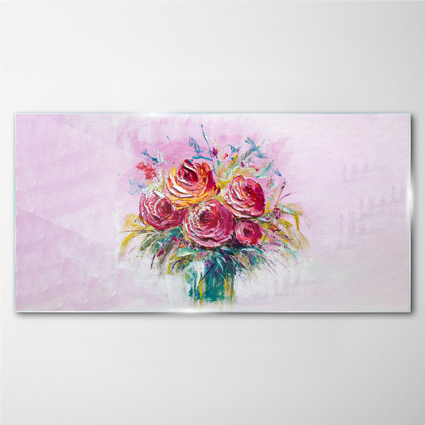 Pink rose composition Glass art print