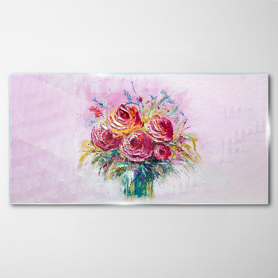 Pink rose composition Glass art print