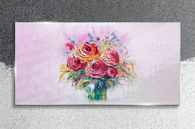 Pink rose composition Glass art print