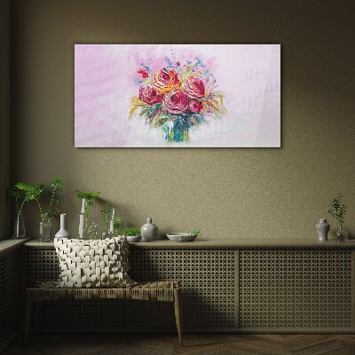 Pink rose composition Glass art print