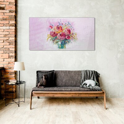 Pink rose composition Glass art print