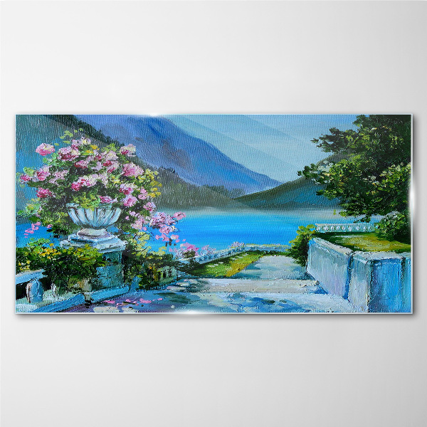 Romantic view over the lake Glass art print