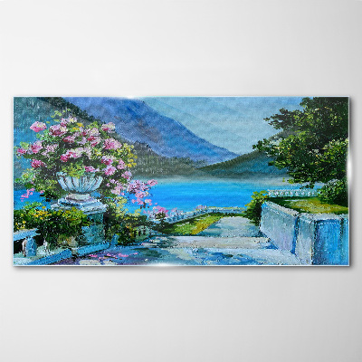Romantic view over the lake Glass art print