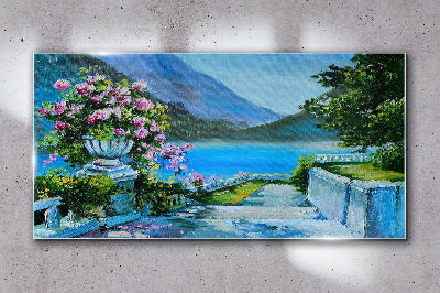 Romantic view over the lake Glass art print