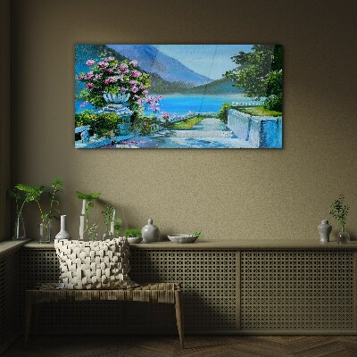 Romantic view over the lake Glass art print