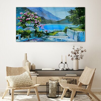 Romantic view over the lake Glass art print