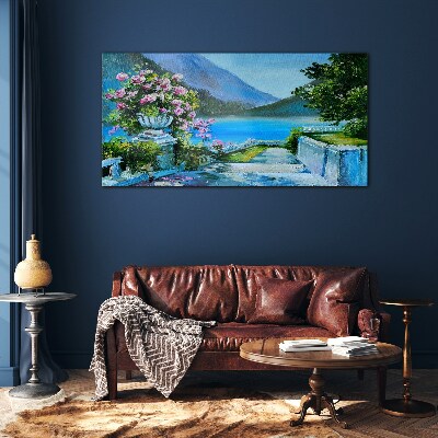 Romantic view over the lake Glass art print