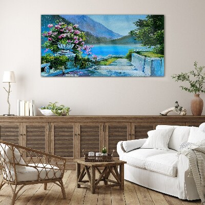 Romantic view over the lake Glass art print