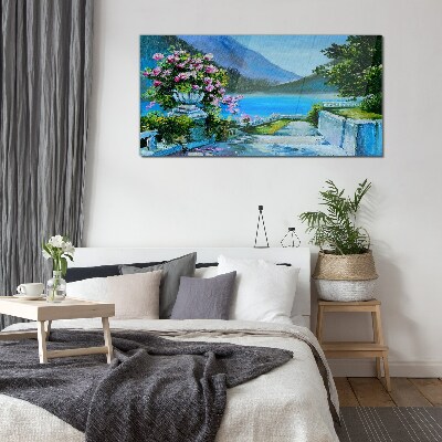 Romantic view over the lake Glass art print