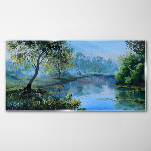 A peaceful landscape by the river Wall art on glass