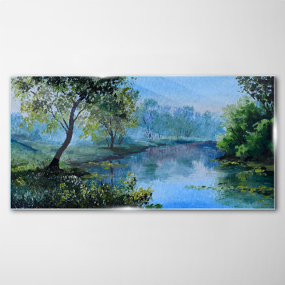 A peaceful landscape by the river Wall art on glass