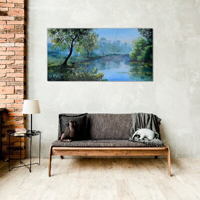 A peaceful landscape by the river Wall art on glass