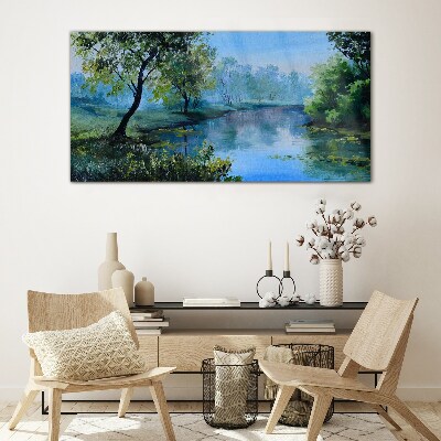 A peaceful landscape by the river Wall art on glass