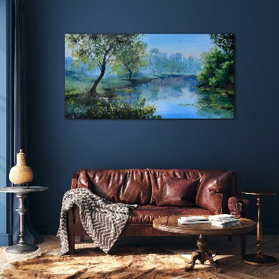 A peaceful landscape by the river Wall art on glass