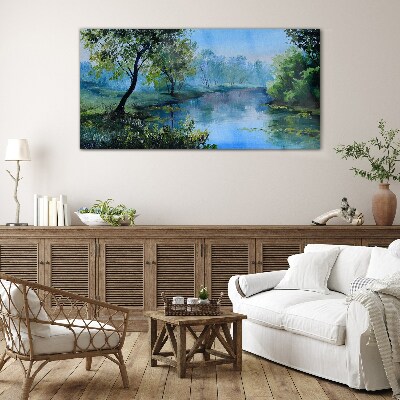 A peaceful landscape by the river Wall art on glass