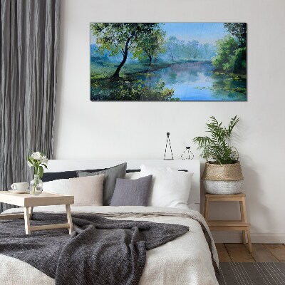 A peaceful landscape by the river Wall art on glass