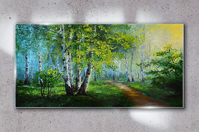 Green forest in the morning fog Glass art print