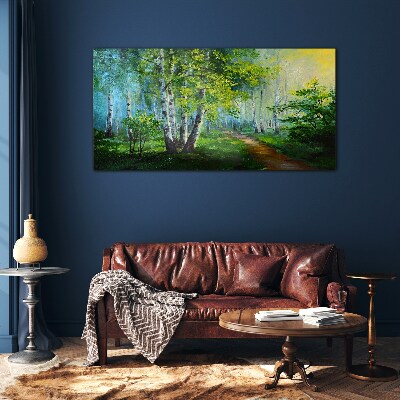 Green forest in the morning fog Glass art print