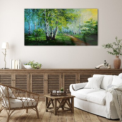 Green forest in the morning fog Glass art print
