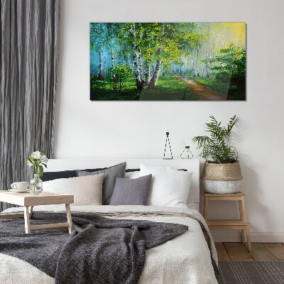 Green forest in the morning fog Glass art print