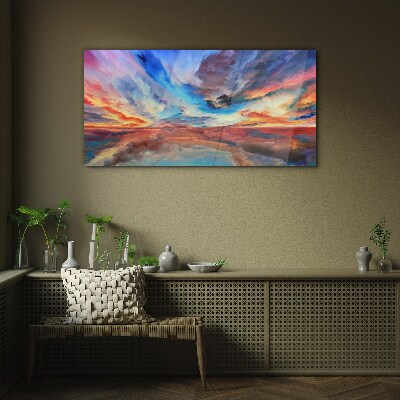 Sunset in the colors of the sky Glass art print