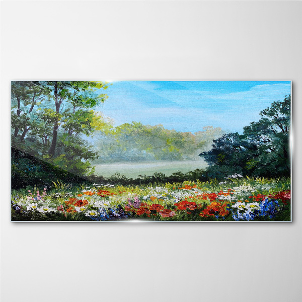 A flower landscape in the summer sun Glass art print