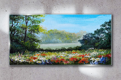 A flower landscape in the summer sun Glass art print