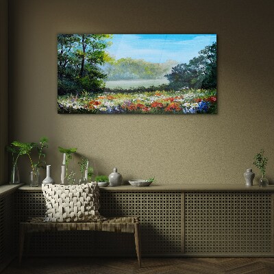 A flower landscape in the summer sun Glass art print