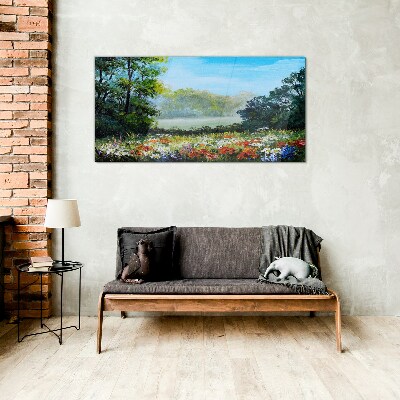 A flower landscape in the summer sun Glass art print