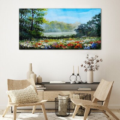 A flower landscape in the summer sun Glass art print