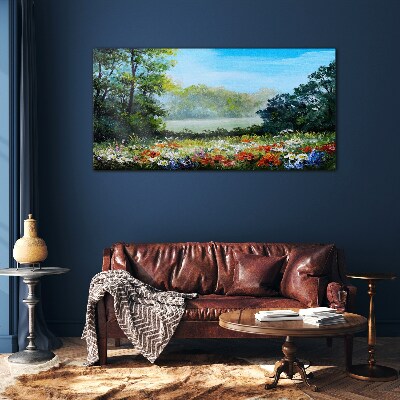 A flower landscape in the summer sun Glass art print