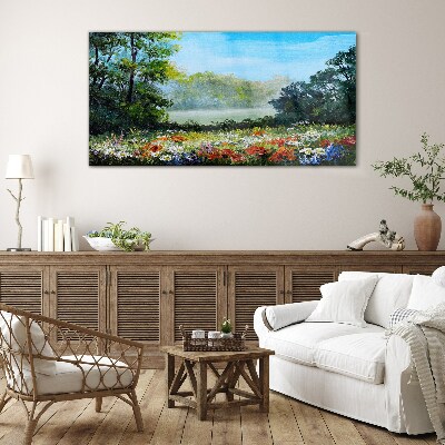 A flower landscape in the summer sun Glass art print