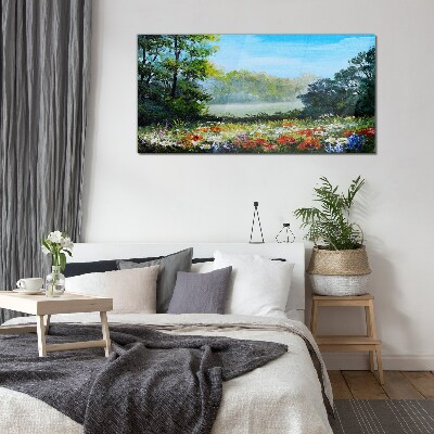 A flower landscape in the summer sun Glass art print