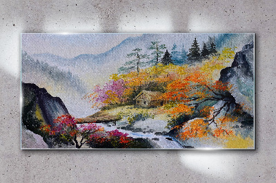 Autumn mountain panorama Wall art on glass