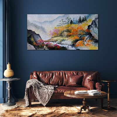 Autumn mountain panorama Wall art on glass