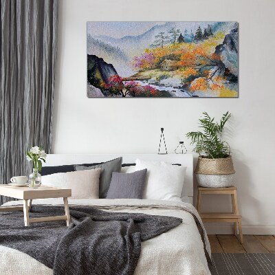 Autumn mountain panorama Wall art on glass